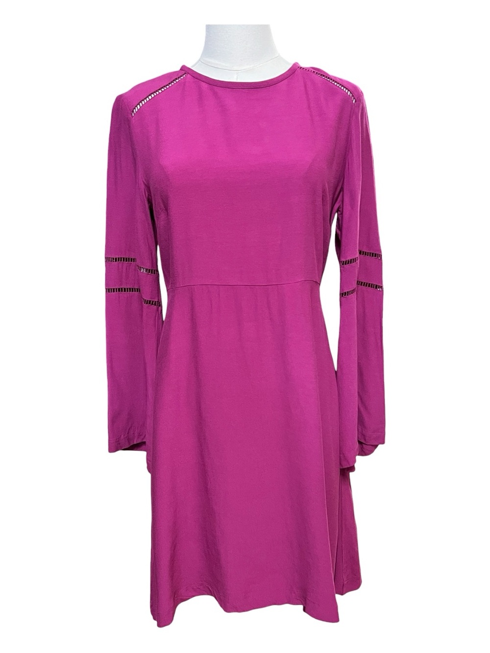 EUC LOFT Fuchsia Ladder Trim 3/4 Sleeve Dress | Size 2